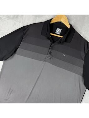 Callaway Opti Dri Golf Polo Black Gray Colorblock Performance Men Size L Preppy